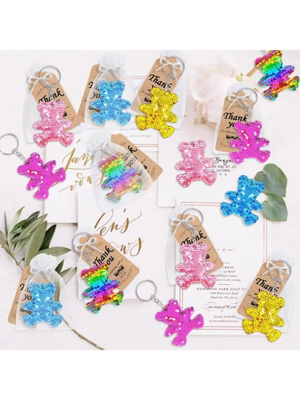 25 Pack Bear Sequin Keychains | Jungle Party Favors, Animal Lover Gifts, 5